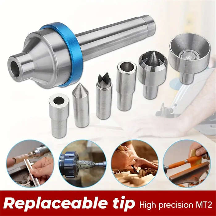 7 PCS - RED ARROW High-Precision MT2 Woodworking Live Center with 6 Interchangeable Points for Woodt