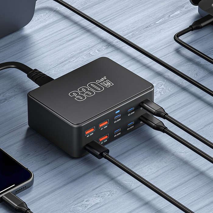 Black - [GaN Tech] Bakeey HW-66 330W 10-Port USB PD Charger 6USB-C+4USB-A QC3.0 PD3.0 PPS SCP AFC Fa