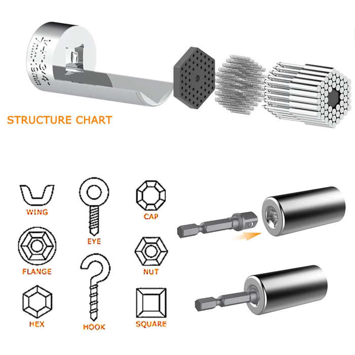 Silver - Universal Socket Adapter Set Perfect for Ratchet Wrench and Electric Drill - Adjustable Gad