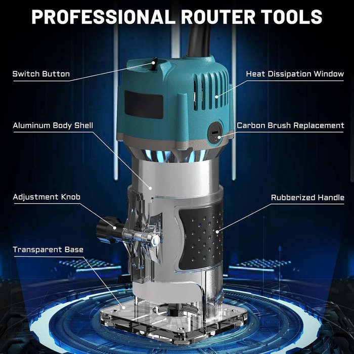 EU Plug - Electric Trimmer Wood Router 800W 30000RPM with 15 Tungsten Carbide Router Bits High Preci
