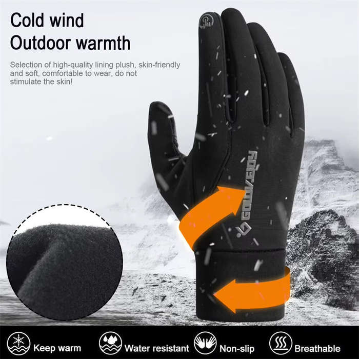 M - IPRee Winter Cycling Gloves for Men's Warm Outdoor Sports Windproof Anti Slip Waterproof Velvet