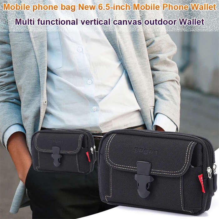 Khaki - Outdoor 6.5'' Phone Canvas Men Waist Bag Large Capacity Small Portable Coin Key Storage Belt
