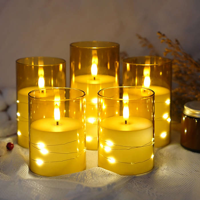 #1 - 5-Piece Set LED Electronic Candle Acrylic High Simulation Glass Cup LED Swing Wax Plastic Coppe