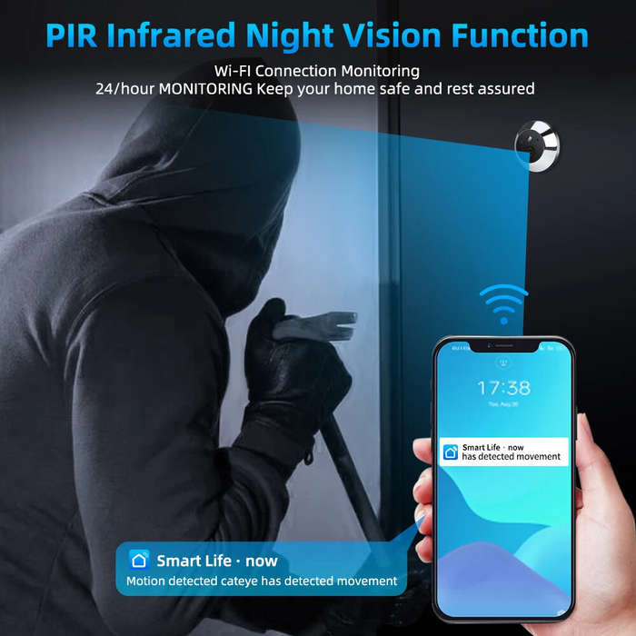 Smart Home Tuya 120 Wide Angle Door Peephole Camera 1080P Wireless One Way Intercom Video Eye Motion
