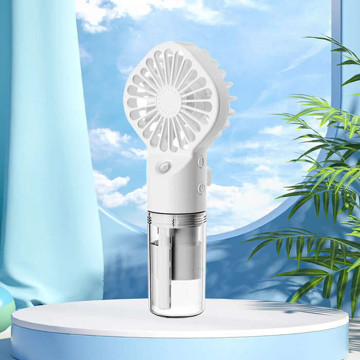 White - Mini Air Conditioner USB Rechargeable with Nanotechnology Cooling Mist Powerful Motor 4-Spee