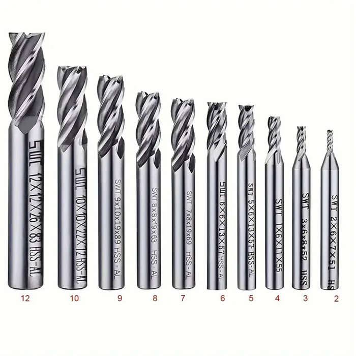 10PCS Set - 10PCS 4 Flutes End Mill Bits 2-12mm Straight Milling Cutter Straight Shank Drill Bits fo