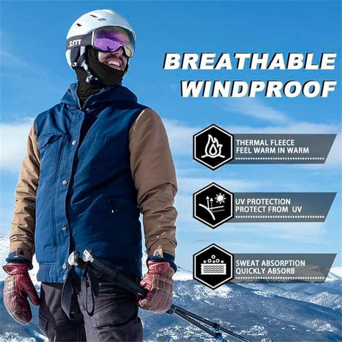 Black - ROCKBROS Full Face Mask Warm Winter Scarf Balaclava Helmet Liner Fishing Skiing Hiking Bike