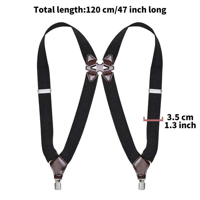 Grey - Stylish Elastic Formal Men's Suspenders with Side Clips Adjustable Length Back Braces Trouser