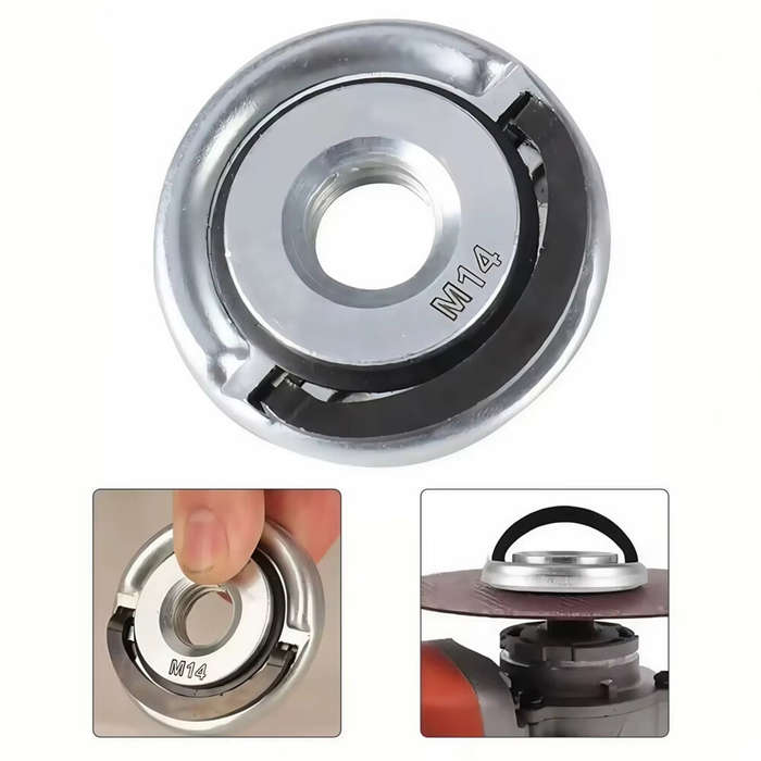 Silver - M14 Self Locking Quick Release Power Chuck Flange Nut Grinder Pressing Plate Compatible wit