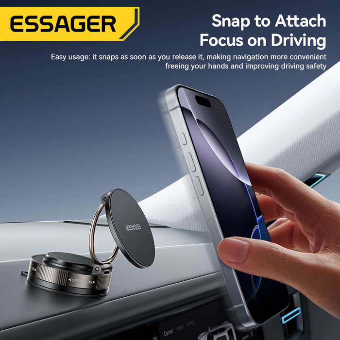Black - Essager ES-ZJ35 Magnetic Phone Mount with Suction Cup Base Strong Vacuum Adsorption 360 Rota