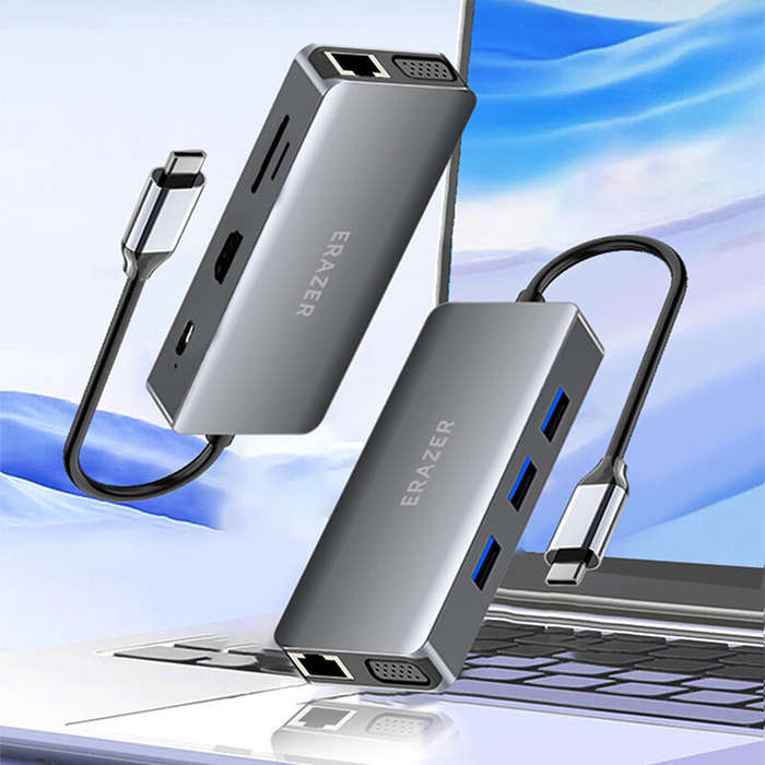 Black - Lenovo ERAZER XC10V 10-in-1 Type-C Docking Station USB Adapter with USB3.0*3 / USB-C PD100W