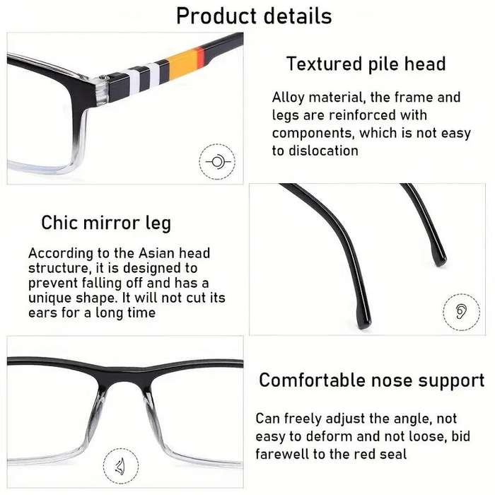 Black orange - Ultralight Reading Glasses Anti-blue light Presbyopic Glasses For Women Men High Defi