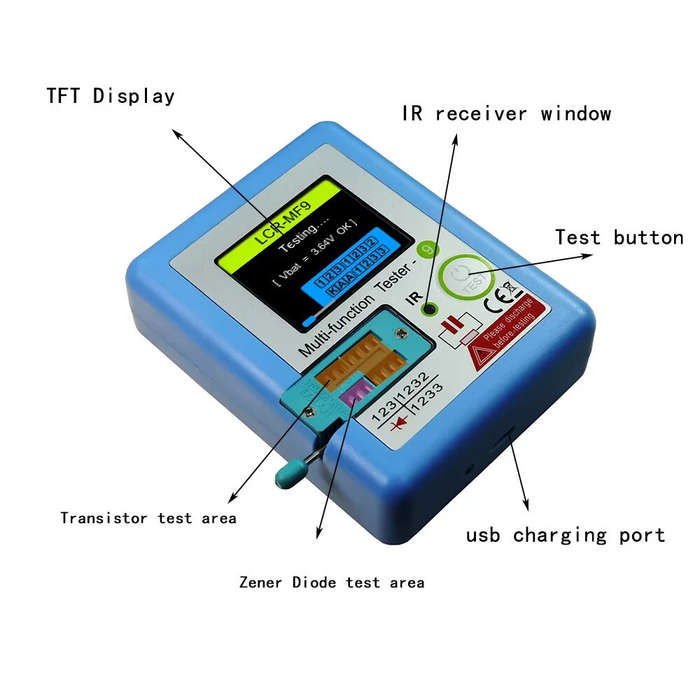 Blue - Multi-function LCR MF9 Transistor Tester TFT Diode Triode Capacitance Meter LCR ESR NPN PNP M
