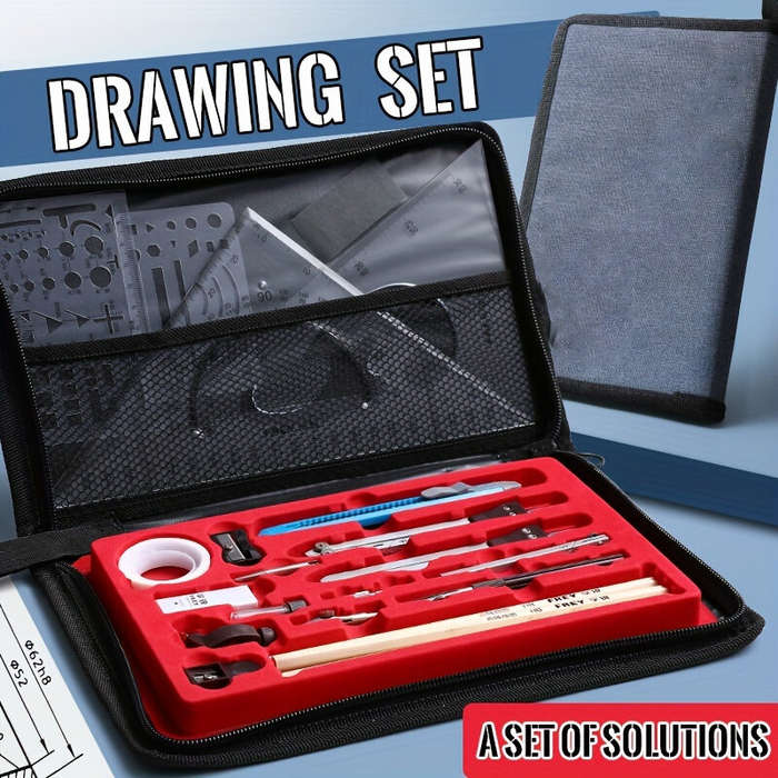 Scribe - Professional 19pcs Compasses Drawing Kit Aluminum Alloy Material Architectural Mechanical C