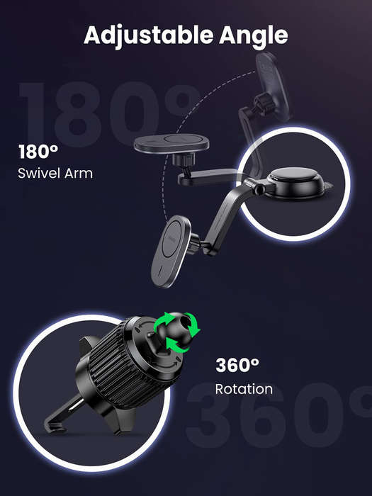Black - UGREEN Magnetic Cordless Car Phone Holder Charger Air Vent Suction Cup Navigation Bracket
