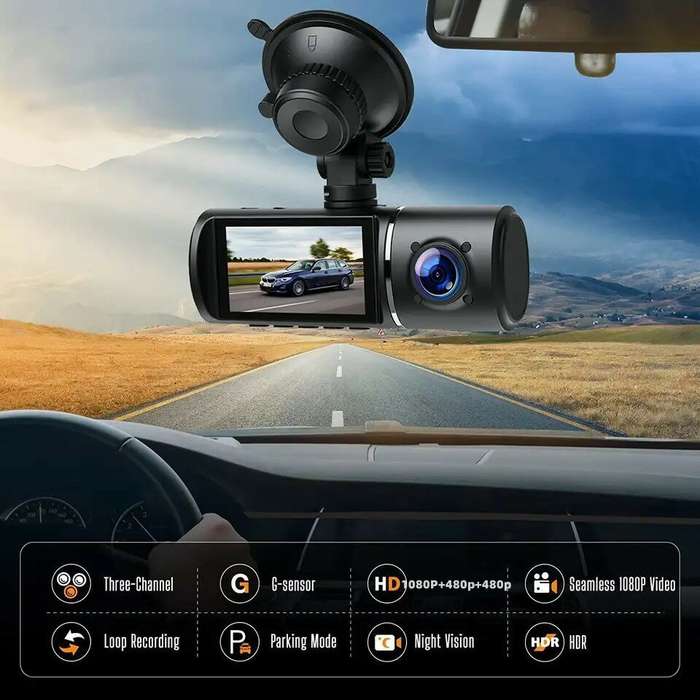 Black - J06 Car DVR 3 Channel HD 1080P 3Lens Inside Vehicle Dash Cam Three Way Camera DVR Recorder V