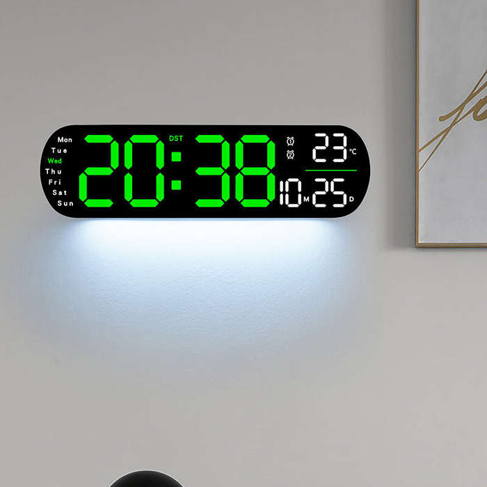 Orange - LED Digital Ambient Light Wall Clock Remote Control Electronic Mute Clock with Temperature