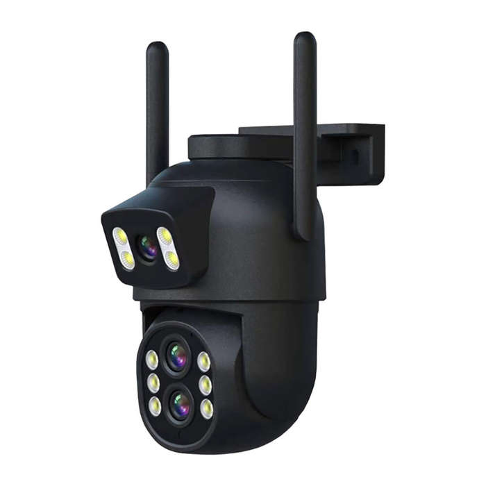 Black - 3 Lens 2 Screens WIFI IP Camera 8x Optical Zoom F1.4 Full Color Night Vision IP66 Waterproof