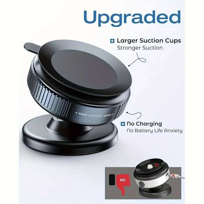 Black - 360 Adjustable Vacuum Magnetic Suction Cup Mobile Phone Holder Suitable for Car/Gym/Mirror/S