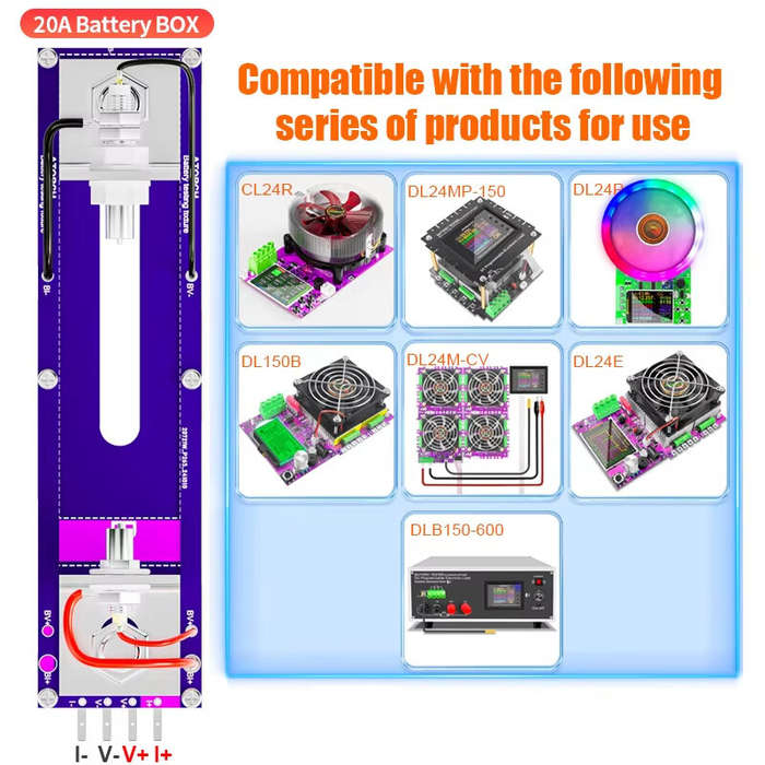 Purple - ATORCH 20A 4-Wire Battery Test Stand 18650 Capacity Tester High Current 30A PCB Metal Plast