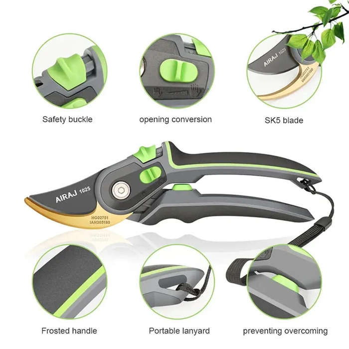 Type1 - Industrial Pruning Shears 205mm SK5 Steel Blade 50mm Length Two-level Opening Ergonomic Non-