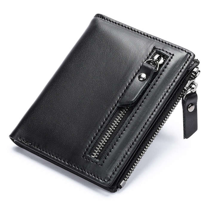 Black - Ekphero Genuine Leather Mens Wallet Man Zipper Short Small Coin Purse Male Rfid Anti-theft S
