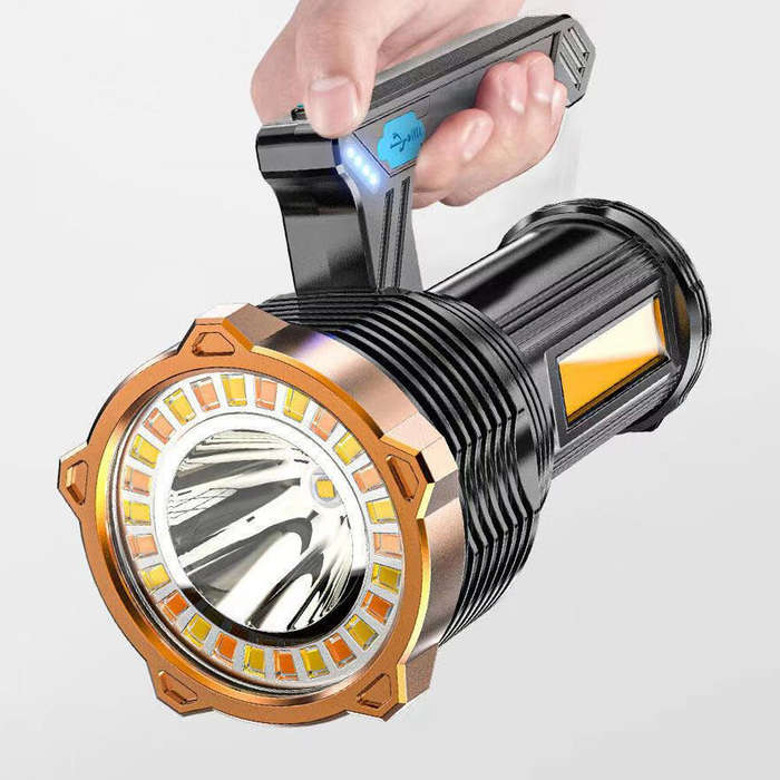 Black - 800LM LED+COB Handheld Flashlight Type-C USB Rechargeable Triple Light Source LED Searchligh