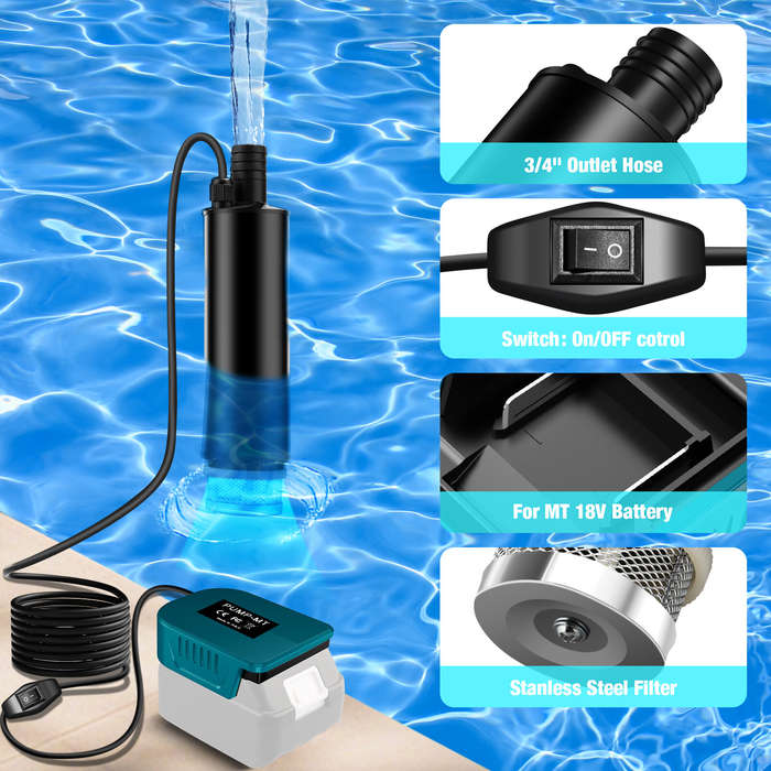 Black - Portable Water Transfer Pump 100W Brushless Motor for Makita Battery 635GPH 20V Cordless Gar