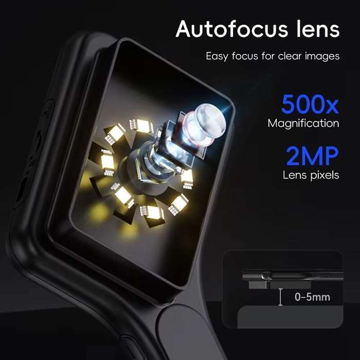 Black - Handheld Digital Microscope 2MP 500X Magnification AF Lens for Scientific Research and Repai