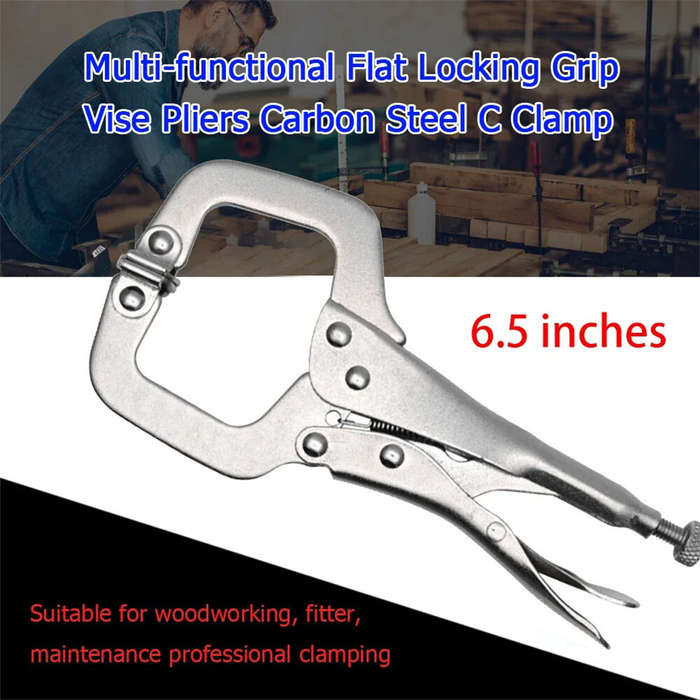 6.5 Inch Heavy Duty C Clamp Locking Pliers Carbon Steel with Swivel Pads for Woodworking Welding Adj
