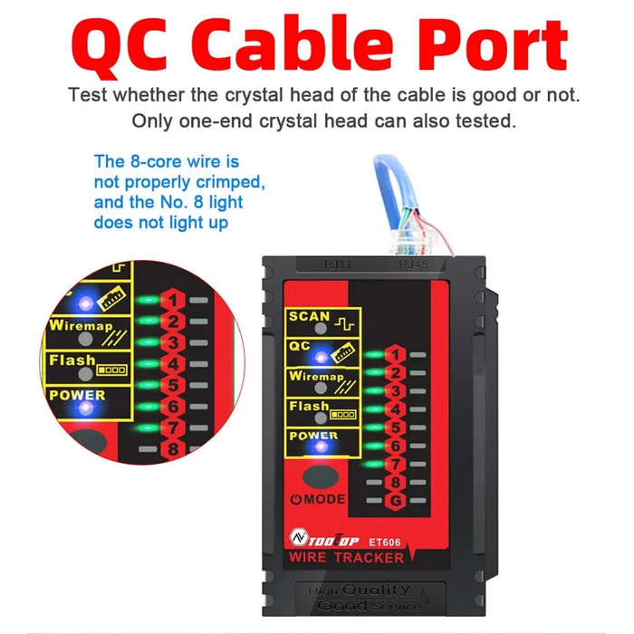 TOOLTOP ET606 Network Cable Tester POE Test 3KM Digital Cable Tracing Cross Short Circuit Checking C
