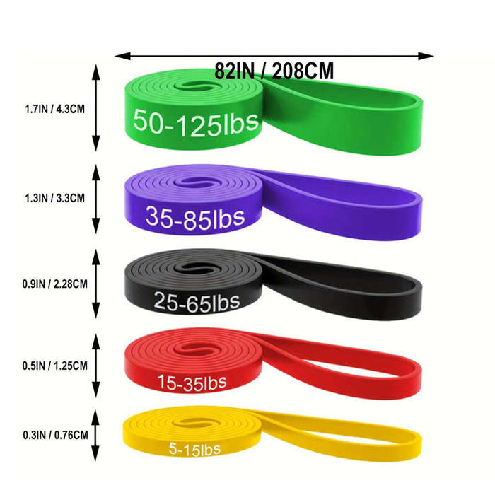 A - KALOAD 5pc Pull Up Resistance Bands 5-125lbs Assist Exercise Workout Band Set for Fitness Streng