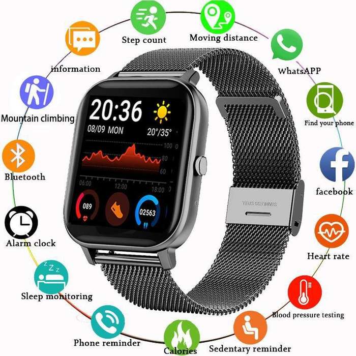 Black - LIGE P8 1.69inch HD Screen bluetooth Call Heart Rate Blood Pressure SpO2 Monitor Sleep Monit