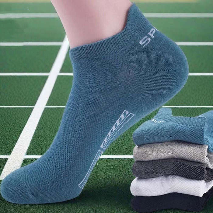 #01 - 5 Pairs Mens Anti-odor Mesh Sports Socks Comfy Breathable Sweat Ankle Socks Casual Soft Elasti