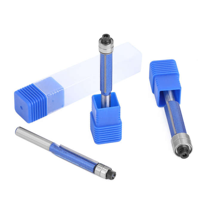 #C - Silver Blue Double Bearing Router Bit Trimming Knife Woodworking Milling Tools Double-edged Tri