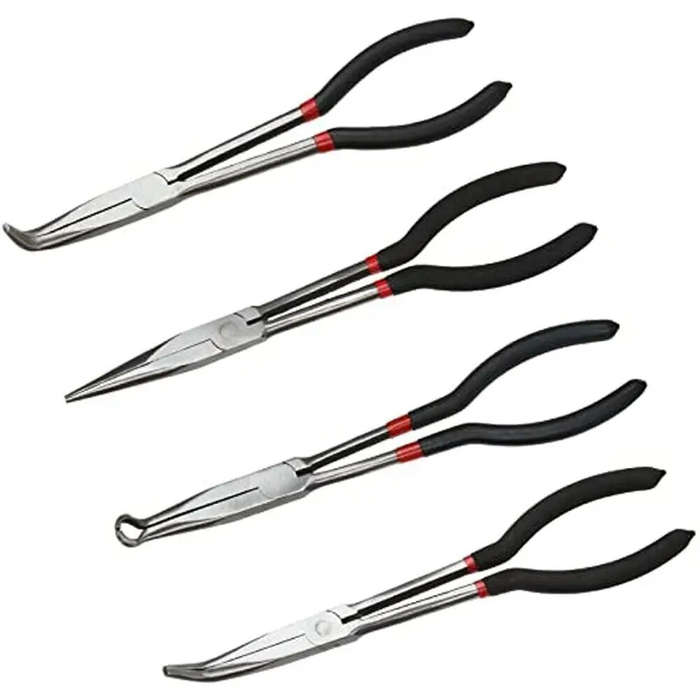 4 PCS - 4PCS Long Needle Nose Pliers Set 11 Inch Carbon Steel with Rubber-Coated Grips for Automotiv