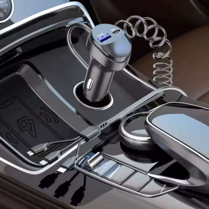 Black - 3 In 1 Car Multi-function 2 Ports 55W USB Car Charger Fast Charging USB Retractable Charging