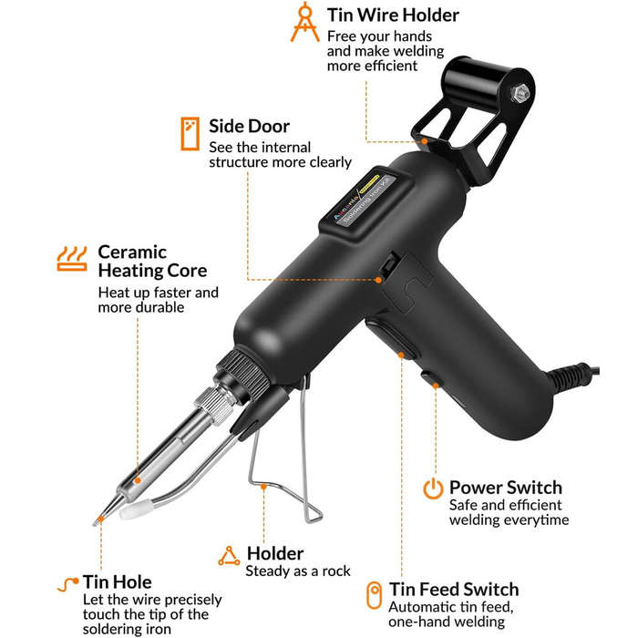 EU Plug - 80W Automatic Soldering Iron Kit 110V 220V with Ceramic Heater Quick Heating Solder Gun fo