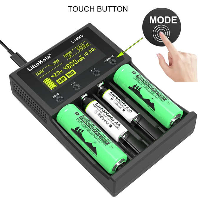 LiitoKala Lii-M4S Battery Charger for 26700 18650 26650 21700 AA Touch Button LCD Display Test The B