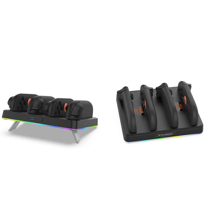 Black - DOBE TNS-3160 Switch2 4-Controller Charging Dock RGB Lighting Wall Mountable Gaming Accessor