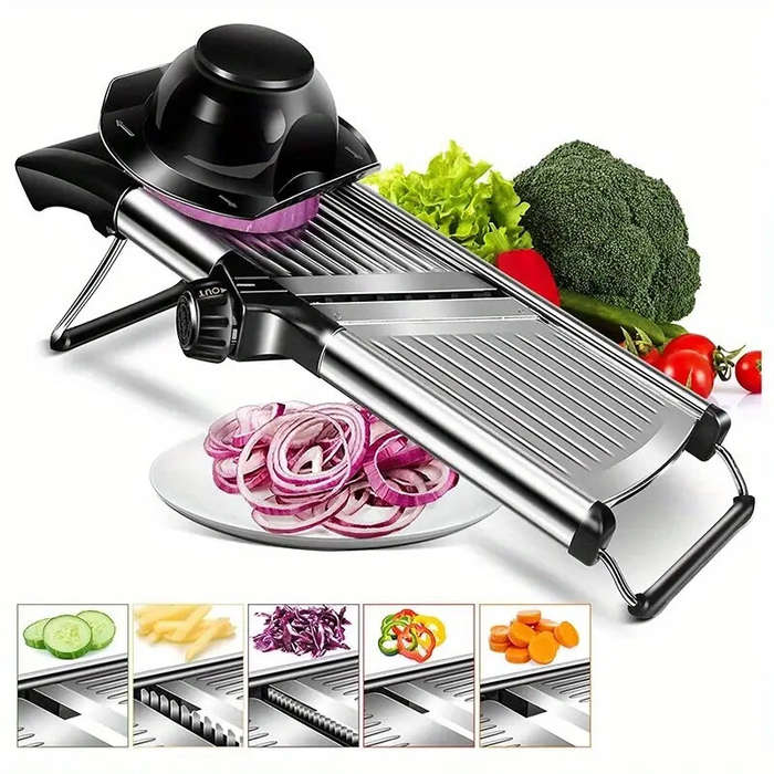 Silver - Multifunctional Vegetable Cutter Grater Food Slicer Adjustable Thickness for Cheese Fruits