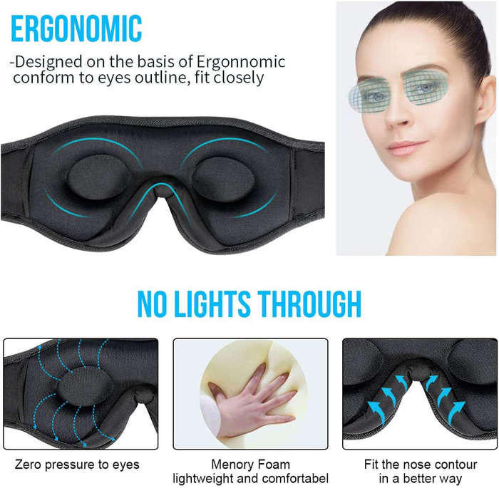 Black - KALOAD 3D Contoured Cup Design Eye Yoga Mask Music Play Comfortable Sleeping Headphones with