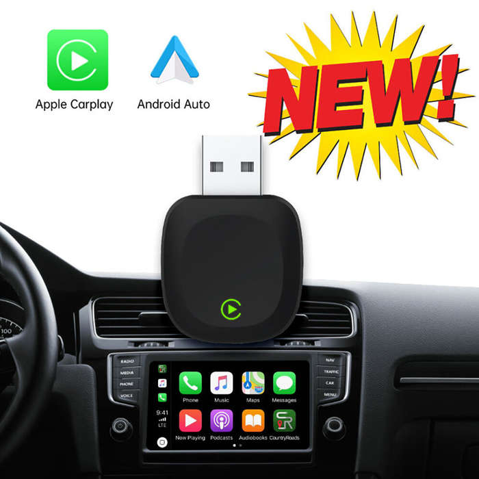 Black - BABAOLONG Mini 2-in-1 Wired to Wireless CarPlay Adapter /Android Auto Adapter Plug & Play Du