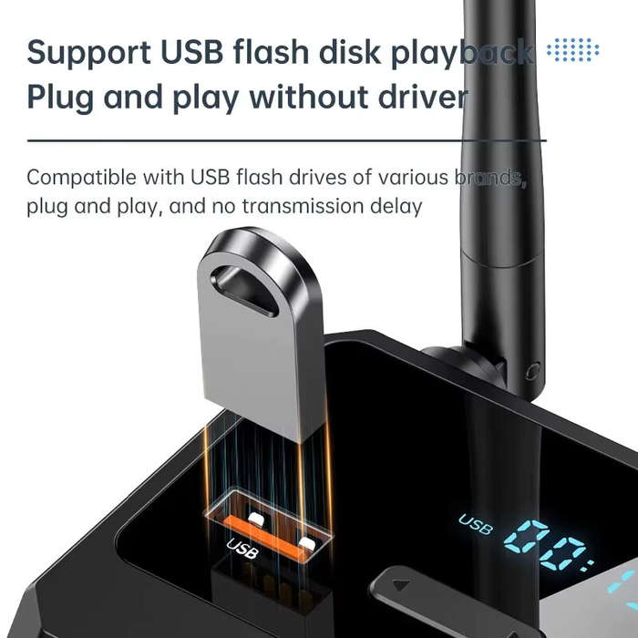 Black - Digital Display bluetooth Audio Receiver Support USB U Disk Adapter 2 RCA 3.5MM AUX Optical