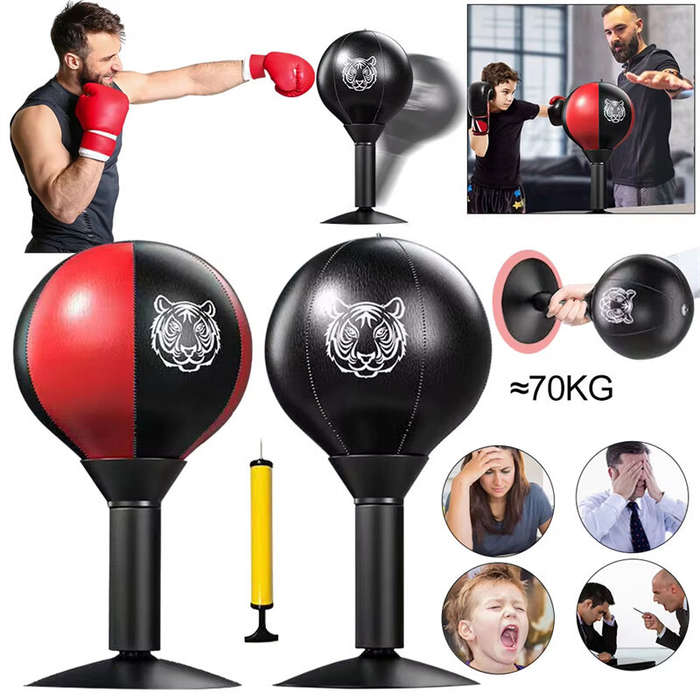 Red+Black - KALOAD Adult Boxing Training Bag Leather Desktop Speed Ball Wall-Mounted Strong Cup Kids