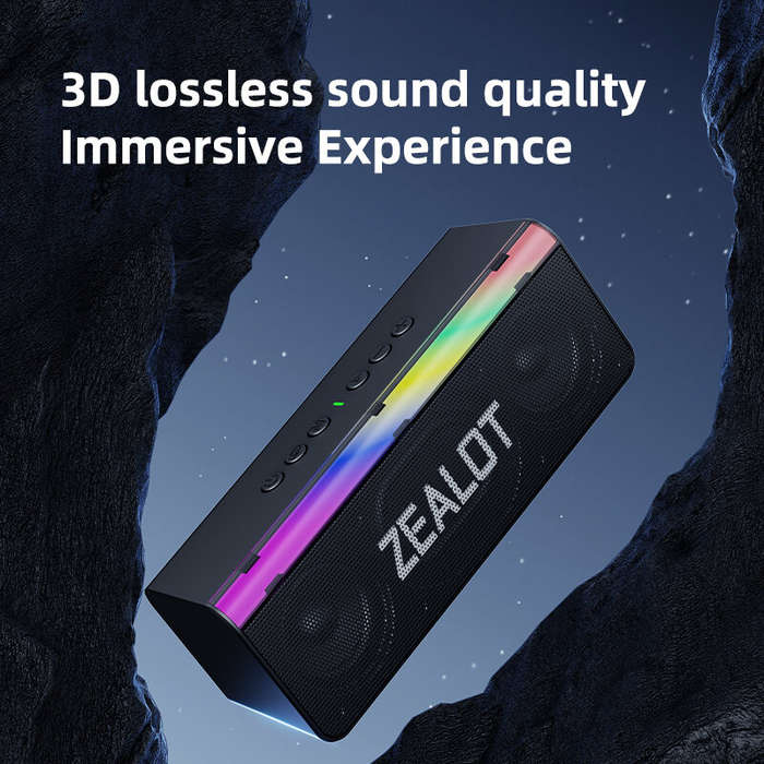 Black - ZEALOT S72 20W bluetooth Speaker Portable Speaker Dual 52mm Drivers 3D Audio RGB Light TWS 3
