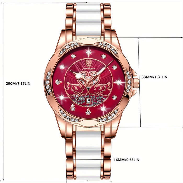 Pink - POEDAGAR Women's Luxury Rhinestones Swan Quartz Watch Waterproof Luminous Fashion Date Dial A