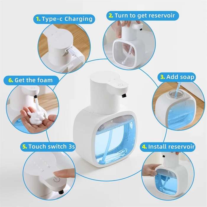 White - Smart Foam Hand Soap Dispenser 500ml Capacity Waterproof Design with Infrared Sensor for Hom