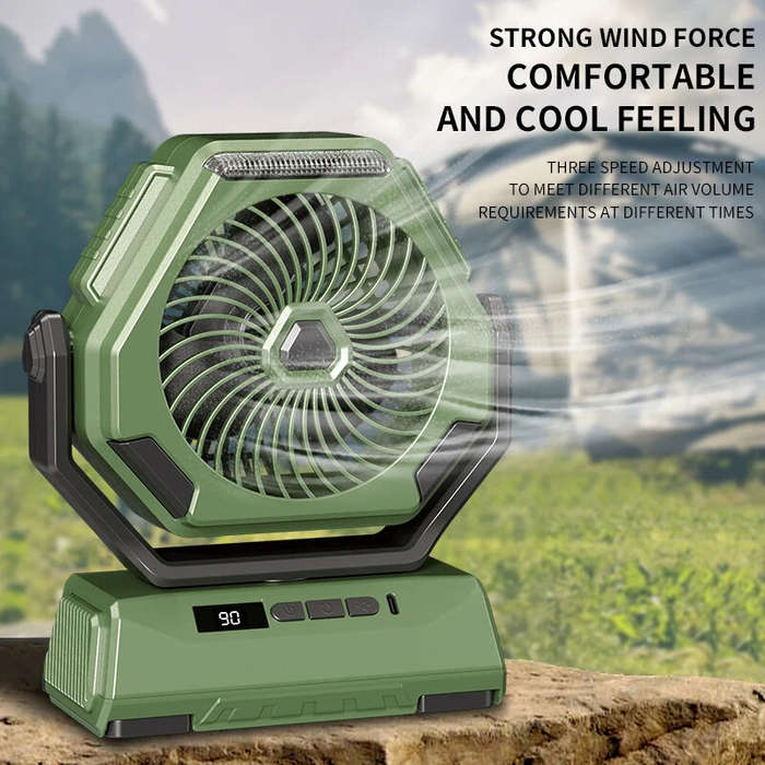 Black - 6000mAh Rechargeable Camping Fan with LED Light Portable Outdoor Ceiling Oscillating Fan Typ