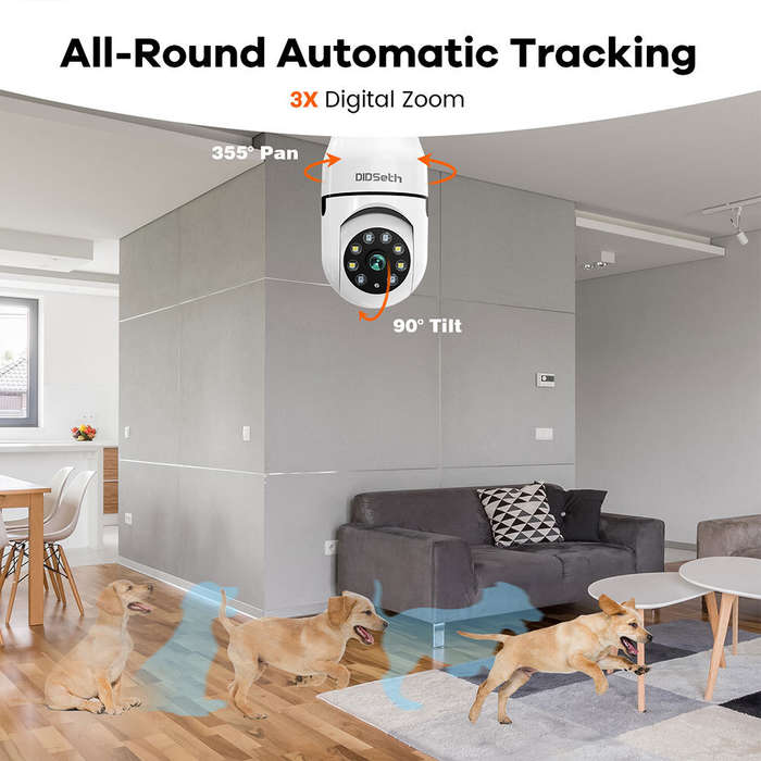DIDSeth 3MP WiFi IP Camera Indoor 360 Degree Full Color Night Vision Two-Way Audio Motion Alerts Clo